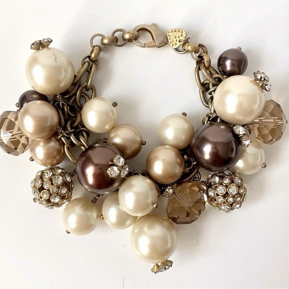 Stella & Dot | Gold Cream Brown | Pearl | Charm Bracelet | OS | Excellent
